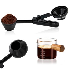 Funnel Scoop, Coffee Scoop & Funnel, Comes with 1 Glass Espresso Shot Cups, No Mess, No Spills, Easy to Clean, Suitable for Ground Coffee, Protein Powder, Tea