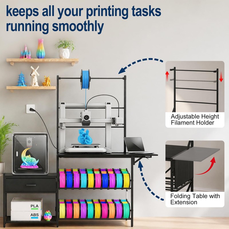 3D Printer Stand with Filament Storage Rack, Integrated Heavy Duty