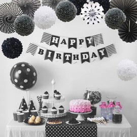 Gute Tissue Paper Pompoms Set Hanging Paper Fans Paper Flowers Ball, Fan Decoration, Festival, Party Decoration (Black and White Theme)