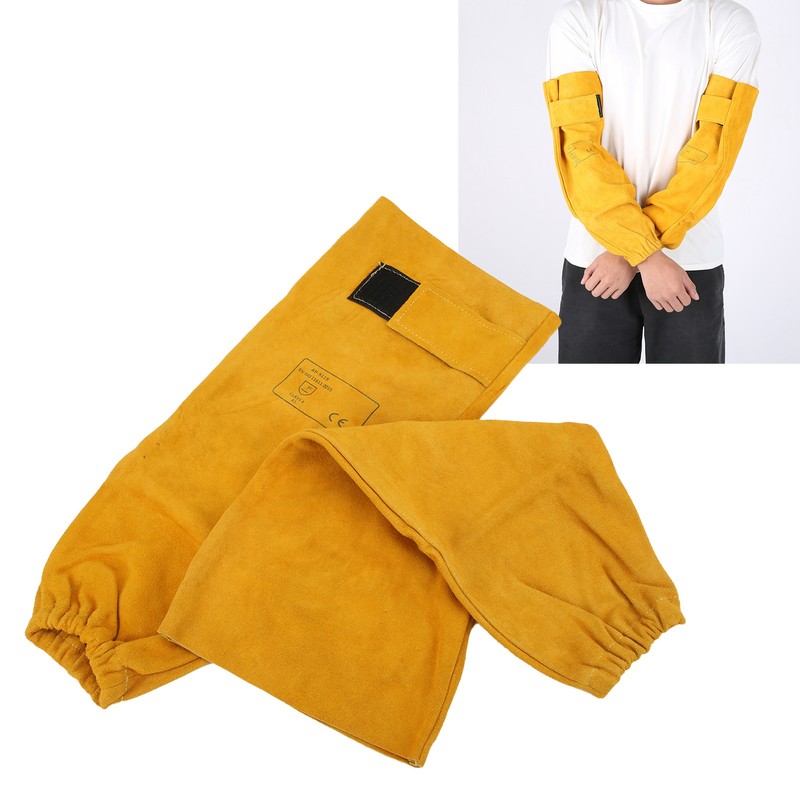 Pair Welding Sleeve Cowhide Wearproof Heat Resistant Golden Yellow for