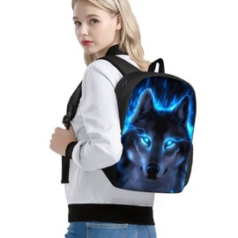 chaqlin Animal Backpack for Boys Schoolbags,Neon Blue Wolf Print School Bookbags Casual Daypack Kids Children Back to School Rucksack Hiking Camping Travel Bags