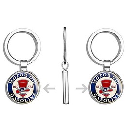 HJ Media Vintage Round RED HAT Gas Station Logo (Motor Oil car Gasoline) Metal Round Metal Key Chain Keychain Ring