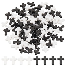 HOBBIESAY 100Pcs Acrylic Cross Beads 16mm Black White Cross Bead Bulk Small Crosses Spacer Loose Beads Connector Beads for DIY Bracelets Keychain Jewelry Making Craft