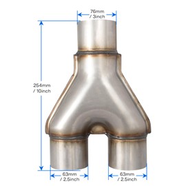 YRAG-PART 3 Inch Exhaust Y Pipe,3"Single to 2.5"Dual Stamped Exhaust Adapter Connector,10" Overall Length, Universal Stainless Steel (3"to 2.5")