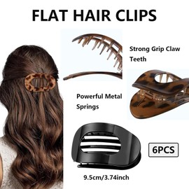 6pcs Flat Hair Claw Clips, Flat Claw Clip, Flat Hair Clips, Lay Flat Hair Clips, For Thick Hair, For Ponytails, Buns, Workout & Everyday Hairstyles