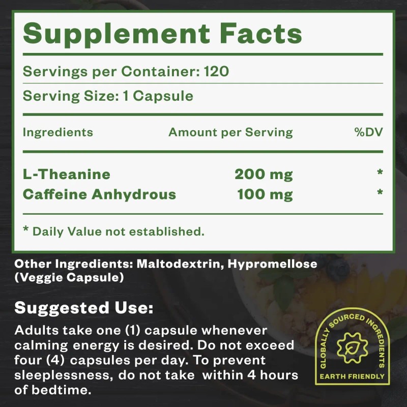 Purisure Cápsulas Cafeína 100mg + Teanina 200mg 120 Tabletas
