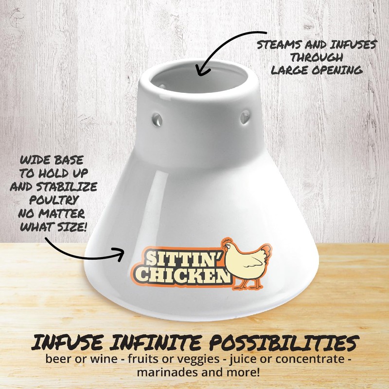 Sittin' Chicken Ceramic Beer Can Steamer & Roaster-Easily Infuse Marinade