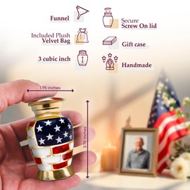 Trupoint Memorials Small Urns for Human Ashes Keepsake, Military and Patriotic Decorative Mini Cremation Urn for Veteran Adult Men and Women, Small Gold