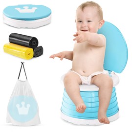Travel Potty for Toddlers, Portable Potty for Toddlers Foldable Kids Training Toilet Seat for Boys Girls Baby Carry Potty Children Car Potty Chair for Camping Park with 3 Rolls Bag（Light Blue)