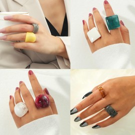 GRHOSE Resin Chunky Rings Acrylic Resin Rings Wide Thick Dome Knuckle Finger Stackable Joint Ring Retro Acrylic Transparent Vintage Plastic Resin ring sets