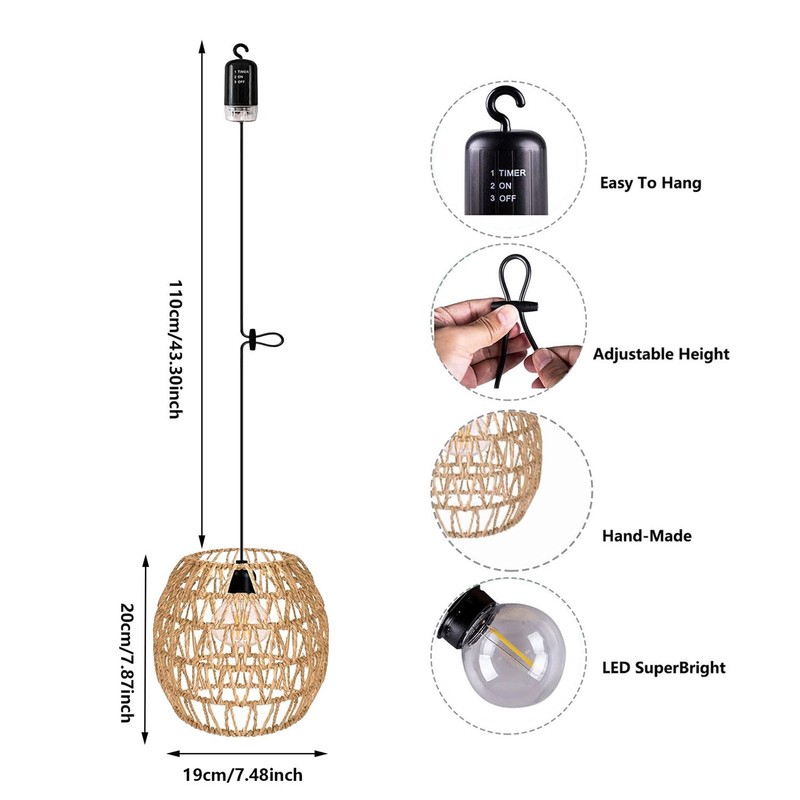 Battery Operated Outdoor Chandelier for Gazebo Pendant Light with Remote