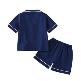 JWWN Toddler Boys Summer Pajamas Short Set Button Down Sleepwear, Little Kids Collared Sleep Shirt & Shorts 2Pcs PJ Set(Navy,5Years)