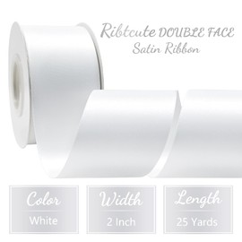 Ribtcute Double Faced White Satin Ribbon 2 Inch White Satin Ribbon for Gift Wrapping,Flower Bouquet,Bows,Crafts,Wedding,Invitation,25 Yards