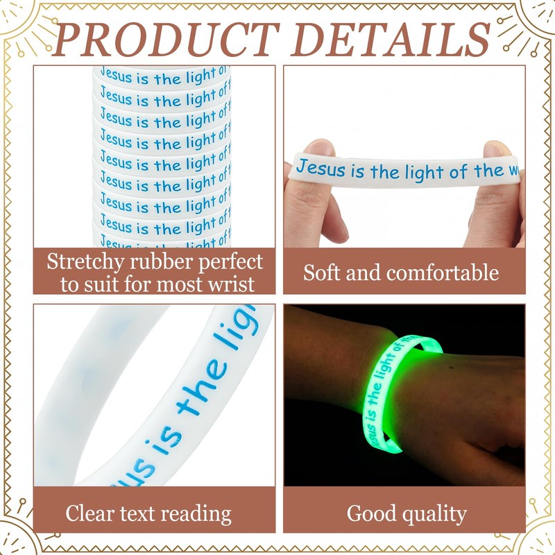 Unittype 100 Pcs Christian Silicone Bracelets Glow in The Dark