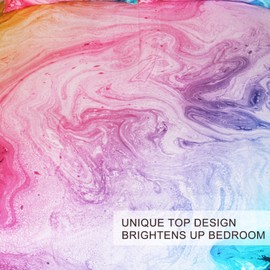 BlessLiving Colorful Marble Bedding Pastel Pink Blue Purple Duvet Cover Set Marble Abstract Art Bed Set 3 Piece Bright Girly Bedspreads(Single)