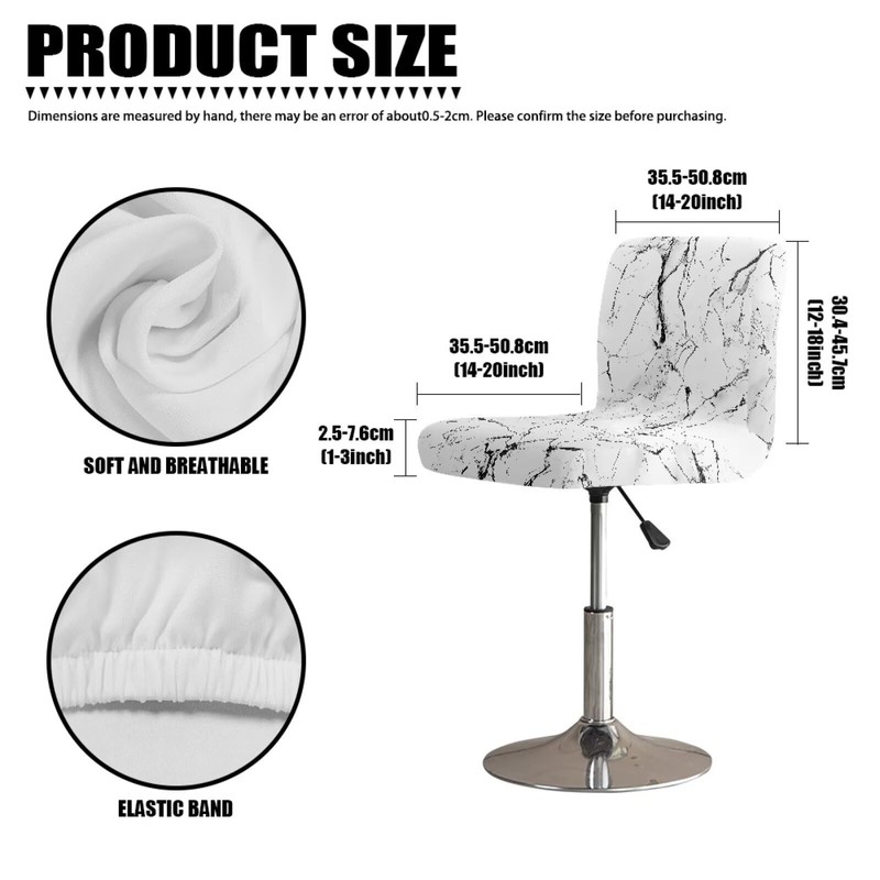 FUIALDOLG Stretch Bar Stool Covers Set of 2,White Marble Pattern