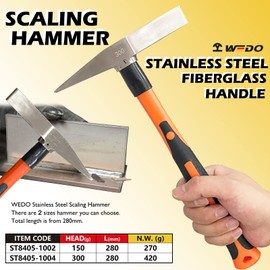 WEDO Welding Hammer Scaling Hammer with Fiberglass Handle,Chipping Hammer, Stainless, Corrosion Resistant, Rust Proof, Durable, Environmental friendly, Head 300g, Length 280mm(11")