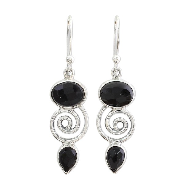 NOVICA Artisan Handmade Onyx Dangle Earrings Sterling Silver from India