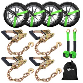 Trekassy Car Tie Down Straps for Trailers, 6 Pack 96 Inch Tire Straps (2 for Replacement), 4 Pack Ratchets with Chain Anchors, 10,000lb Break Strength