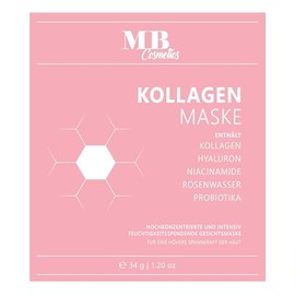 MB Cosmetics Kollagen Maske – mit Hyaluron, Niacinamiden und Probiotika – Hydratisierende Gesichtsmaske aus Hydrogel für eine sichtbare Faltenreduktion. Ultra-hochkonzentriert mit 52.000 ppm, 5 Stück.