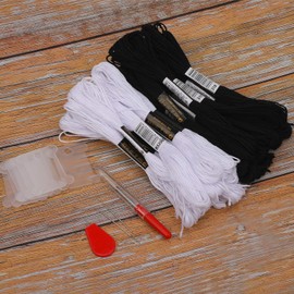 24 Skeins Embroidery Thread with 10 Floss Bobbins, MWOOT Embroidery Floss Sewing Thread for Friendship Bracelet, Sewing Embroidery (Black + White)