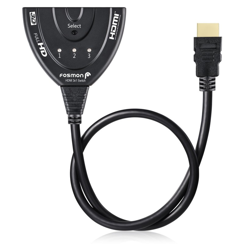 Fosmon Interruptor con cable espiralado Fosmon HD1831 de 3 puertos