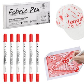 HENGBIRD Pack of 6 Textile Pens Machine Washable, Dual Tip Fabric Markers Permanent, 1-5 mm Fabric Pens Washable Textile Markers, Non-Toxic Fabric Colouring Pens for Personalising Shirts Bags (Red)