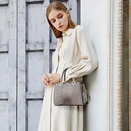 NICOLE & DORIS Women's Top-Handle Bags Small Handbags for Women Fashion Tote Handbag Crocodile Shoulder Bags PU Leather Crossbody Bag Satchel Bag Grey