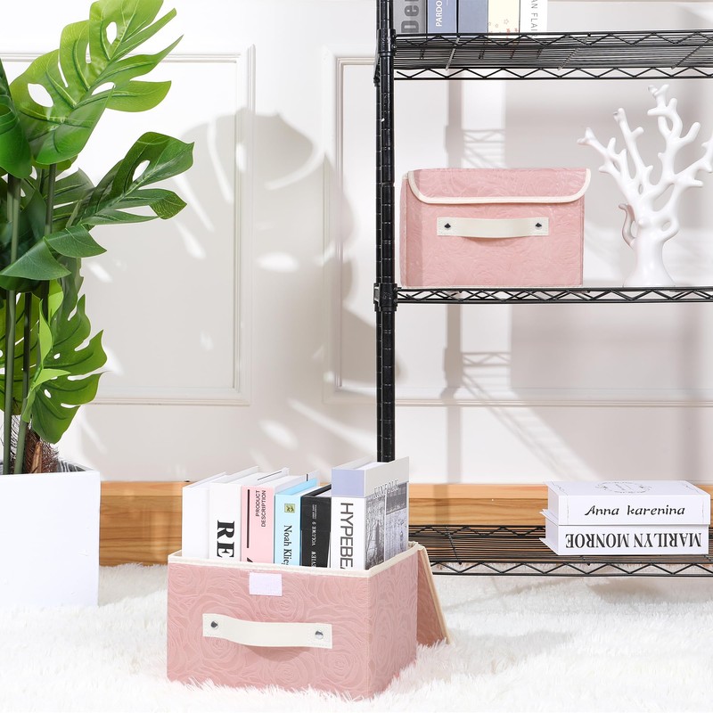 ANMINY Fabric Storage Bin with Lid Rose Print Storage Box