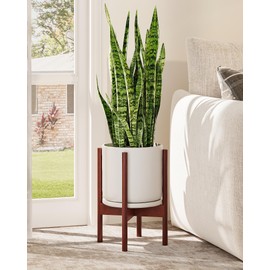 GENTINGBRO Adjustable Plant Stand Indoor, Bamboo Plant Stand Fits 8 9 10 11 12 Inches, Small Corner Planter Holder for Indoor Plants, Single Floor Plant Stands for Living Room Balcony, Reddish Brown