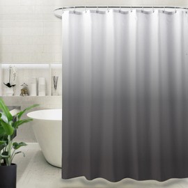 Elbourn Shower Curtain Waterproof Gradient Bathroom Curtain 180 x 180 cm Washable PEVA Shower Curtain With 12 Curtain Hook Easy Installation (Grey)