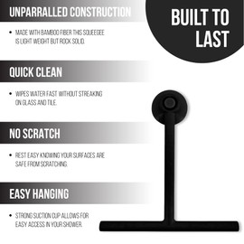 Splash home Shower Squeegee for Glass Doors - Black Bathroom Squeegee with Suction Hook, Glass Shower Door Squeegee for Streak-Free Cleaning, Shower Wiper for Glass Doors and Tiles, 8.5" Wide Blade