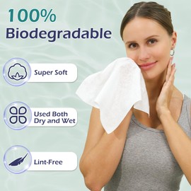 PureSoftness Disposable Face Towel, 100% Cotton, Extra Large 12" x 10", Soft Dry Wipe Face Wash, Makeup Remover, Biodegradable Towelette for Sensitive Skin 80 Count (1 Pack)
