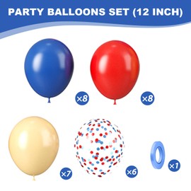 Red and Blue Balloons,12 Inchs Retro Red Blue Beige Balloons,Cream Blue Red Confetti Party Balloons for Baseball Sports Theme Boys Kids Birthday Shower Graduation Party Decorations