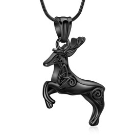 XSMZB Deer Cremation Jewelry for Ashes Cute Deer Urns Pendant for Ashes Memorial Urn Necklace for Women Men(Black)