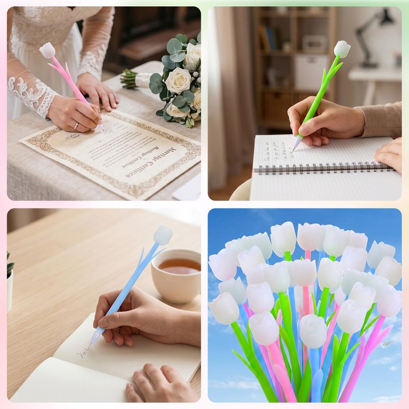 MAQUITA 100 Pieces Color Changing Flower Pens Bulk, Rose Gel