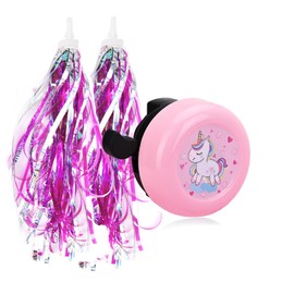 U-LIAN Kids Streamers and Bike Bell for Girls-1 Pack Bicycle Bell with 2 Pack Handlebar Streamers Scooter Tassels for Children's Bike Accessories (Pink UCN Bell+ Pink Tassels)