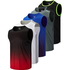 Liberty Imports Pack of 5 Men's Stretch Cool Dry Muscle Tank Tops Athletic Crewneck Sleeveless Workout Shirts (Black/White/Gray/Gradient Red/Gradient Blue, 4X-Large)