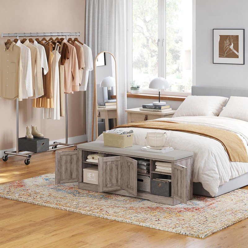 DINZI LVJ Shoe Bench, Entryway Storage Bench with Doors, Cushion,