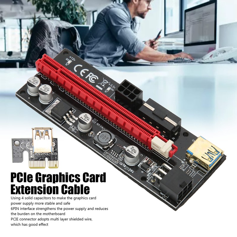 PCIE 1X to 16X Riser Card 4 Solid Capacitors 6