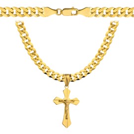 Amor Luxury Gold chains men's cross 585, chain men's 925/585 - gold chain men's 585 solid - cross chain - gold chain cross chain - men's necklace men's thick 6.5 mm armour, Sterling Silver
