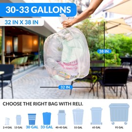 Reli. 30-33 Gallon Trash Bags Heavy Duty | 250 Count Bulk | Clear Large Trash Bags 30+, 32 Gallon | Made in USA