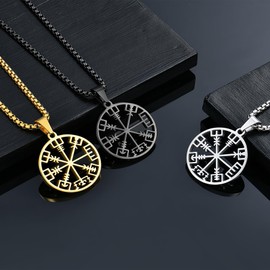 Vemhel Retro Viking Necklace for Men Stainless Steel Black Nordic Compass Viking Pendant Fashion Trend Pendant