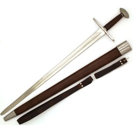 Medieval Warrior 13th Century Full Tang Tempered Steel Norman Long Real Sword with Leather Scabbard