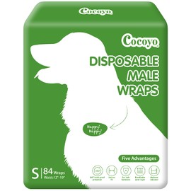 COCOYO Disposable Male Dog Wraps, Small Size, 84 Count, Super Absorbent, Breathable, Wetness Indicator