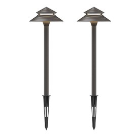 GOODSMANN Pathway Lights 3W LED 2PK Outdoor Low Voltage Landscape Lighting 180 Lumen Hardwired 2 Tier Pagoda Path Lights 3000K Warm White Metal 12V Electric Sidewalk Walkway Lights with Connectors