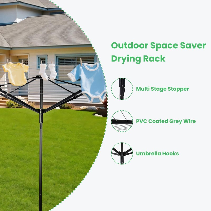 GOCEZIA Outdoor Umbrella Drying Rack, 4-Aluminum Arms Folding Rotary Dryer