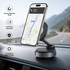 Magnetic Phone Holder for Car & Desk – Foldable 360° Suction Mount for Navigation, Calls, Recording & Hands-Free Viewing