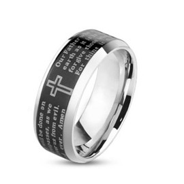 Coolbodyart Stainless Steel Ring Silver Black 6/8mm Wide Lord's Prayer Amen Lord's Prayer Ring Sizes Available 47(15)-69(22) black