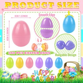 OCTERIC 360 Pcs Pastel Colorful Plastic Easter Eggs Bulk, 2.3 ", Fillable Empty Easter Eggs for Fillling Candy, Treats, Easter Hunt Basket Suffers Fillers, Easter Theme Party Favors
